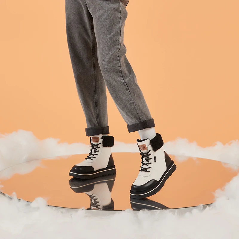 

Kangnai Snow Boots Women Shoes Split Leather Plush Lace-Up Round Toe Ankle Boots Ladies Winter Warm Wool Shoes