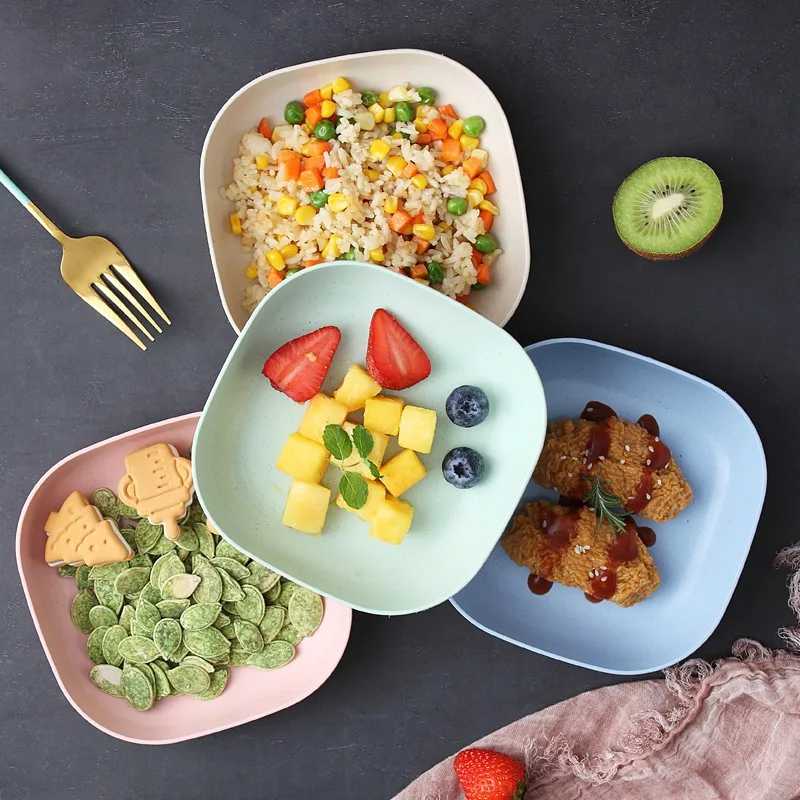 Wheat Straw Plate Set For Kids Round Dishes Unbreakable Lightweight Dessert Dinner Plates Home Picnic Fruit Snack Salad