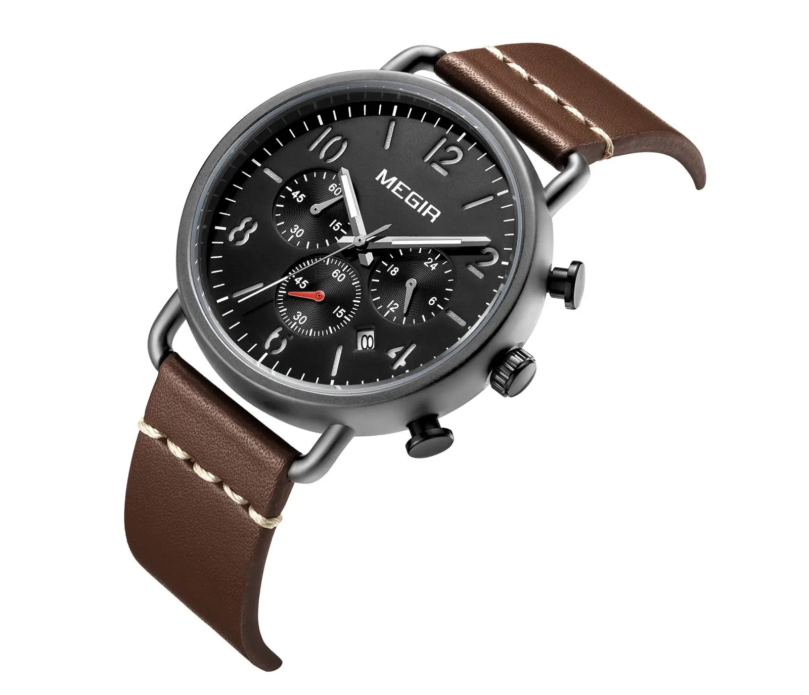 Herrenuhr, Luxus-Sport-Quarz-Armband, Stahlgeflecht, Business-Casual-Uhr mit Kalender, Lederband, Mann_voghion.com