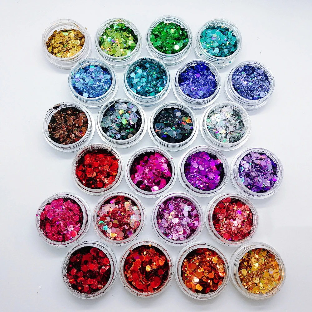 24 Colors Holographic Nail Glitter Set