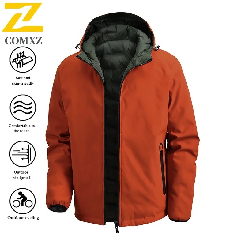 Men's Korean Style Winter Jacket Thickened Cotton Hooded Sports Coat Warm Casual Outerwear Solid Color Male Parka with Pockets