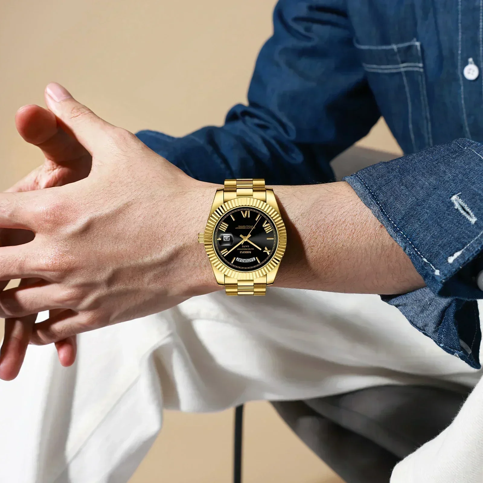 NIBOSI ساعة الموضة الرجال العلامة التجارية الفاخرة...