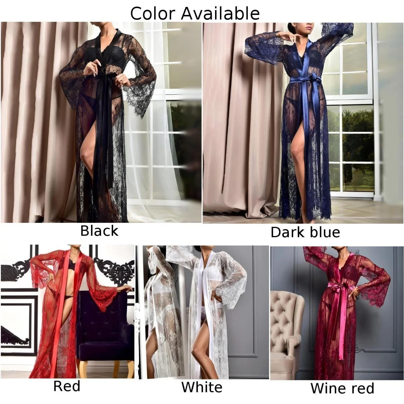 Sexy Womens Lingeries Long Lace Mesh See Through Sleepwear Nightdress Babydolls Nightgown Robes Pajamas Loungewear