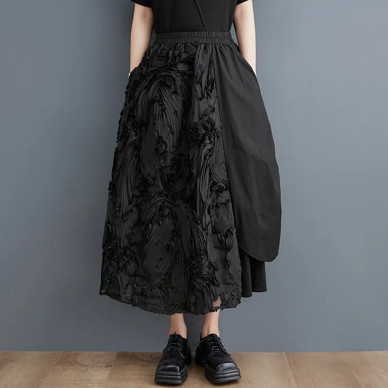 #3032 Summer Black A-line Skirt Women Split Joint Midi Skirt Female Streetwear Hip Hop Irregular Skirts Womens Folds A-line tropico 5 joint venture