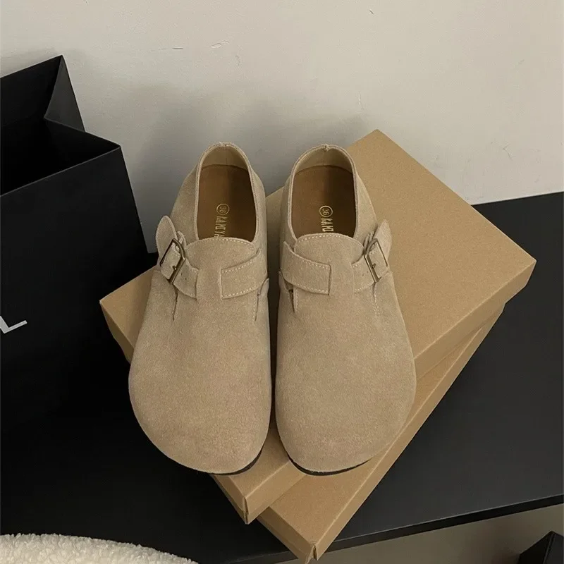 Women's Round Head Velvet Shoes With Increased Inner Heel 2024 Autumn/Winter New Style Leather Lace-Up Ugly Shoes Single Shoes 2