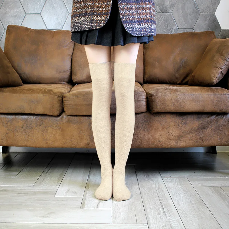 

Thickened Terry Long Tube Knee Socks For Women Autumn And Winter Japanese Korean High Tube Plush Calf Insulation Socks