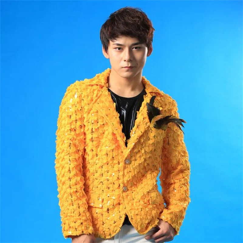 Suit men stylish blazers yellow jacket designs costumes stage clothes
