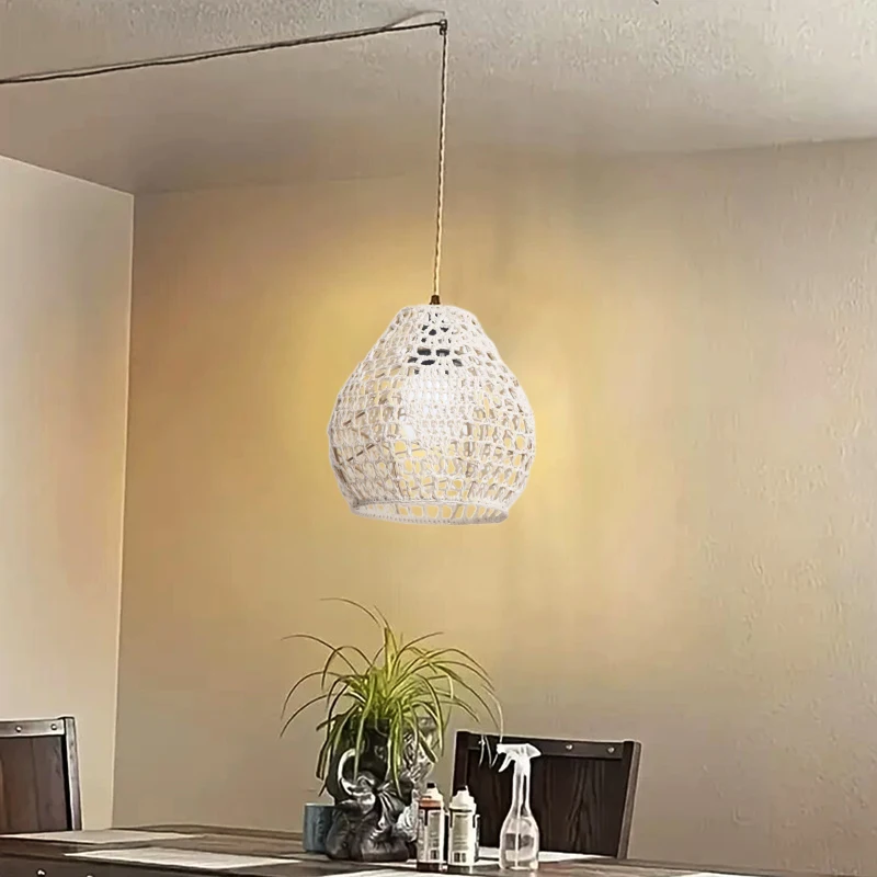 Description Picture 5 of itemCotton Rope Handmade Macrame Lampshade Wall Hanging Lamp Cover Tapestry Boho Decor Bohemian Knitted Woven Lamp Shade Decorations