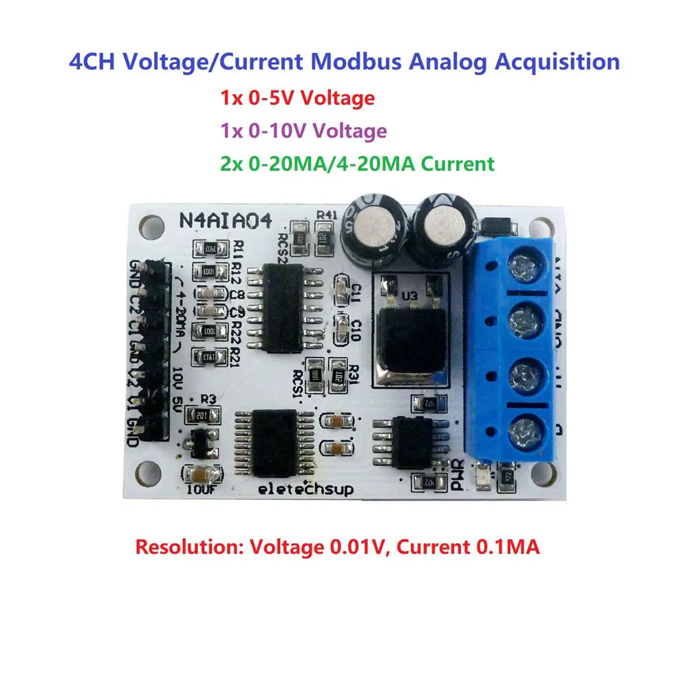 

4CH DC 12V 4-20mA 0-5V 0-10V Voltage Signal Acquisition RS485 Modbus RTU Module for PLC Current Transmitter Measuring Instrument