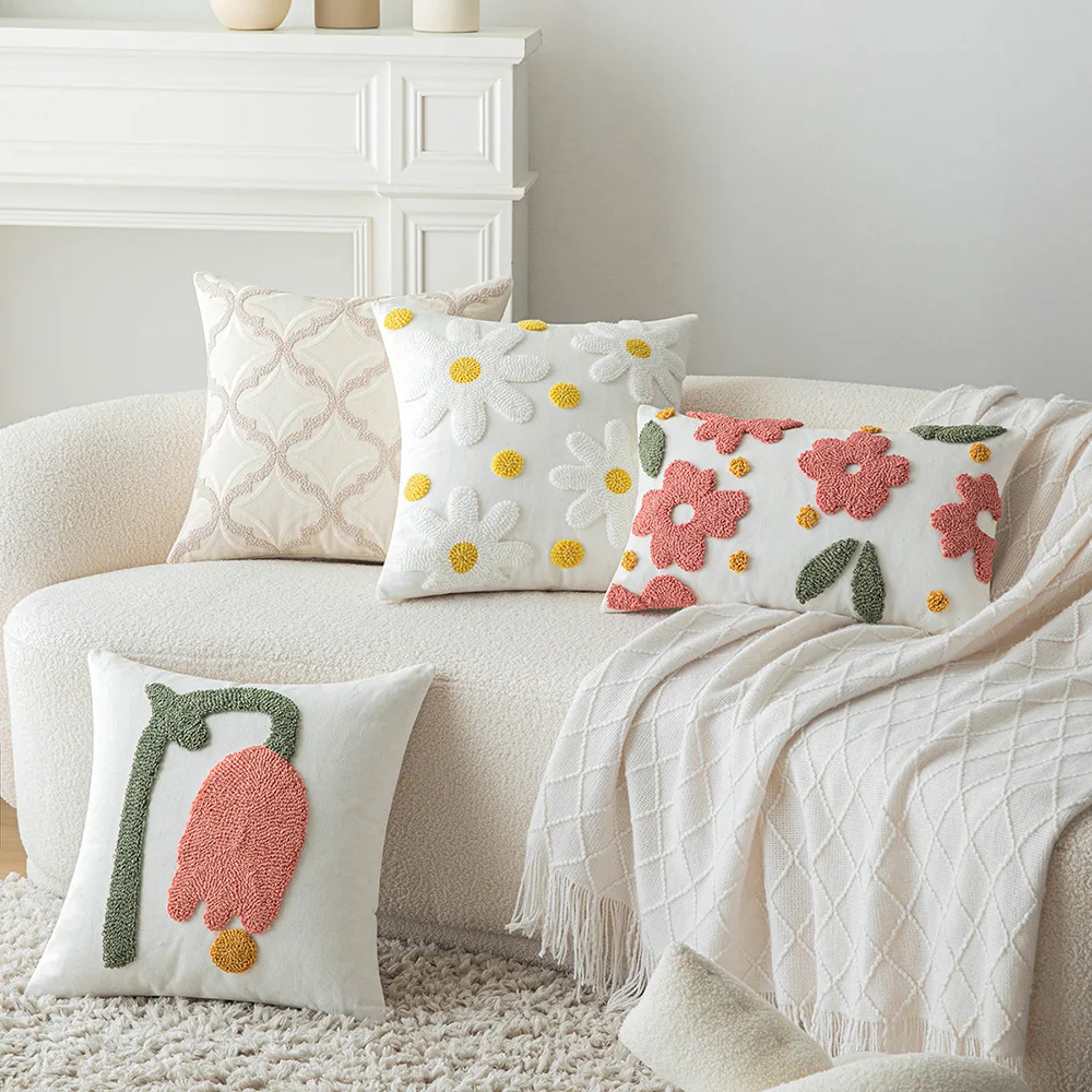 

30x50/45x45cm Nordic Embroidery Pillow Cover Flower Cushion Cover Pillowcase Decorative for Sofa Office Home Decor