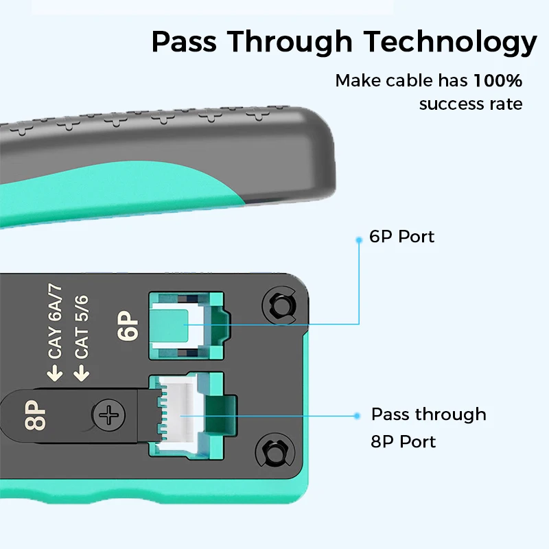 Zoerax Ethernet Cabo Crimper Rj45 Crimping Tool Pass Through Grau Profissional Cat7 Cat6a Cat6 Cat5e Cat5 Plugs Modulares - Imagem 6