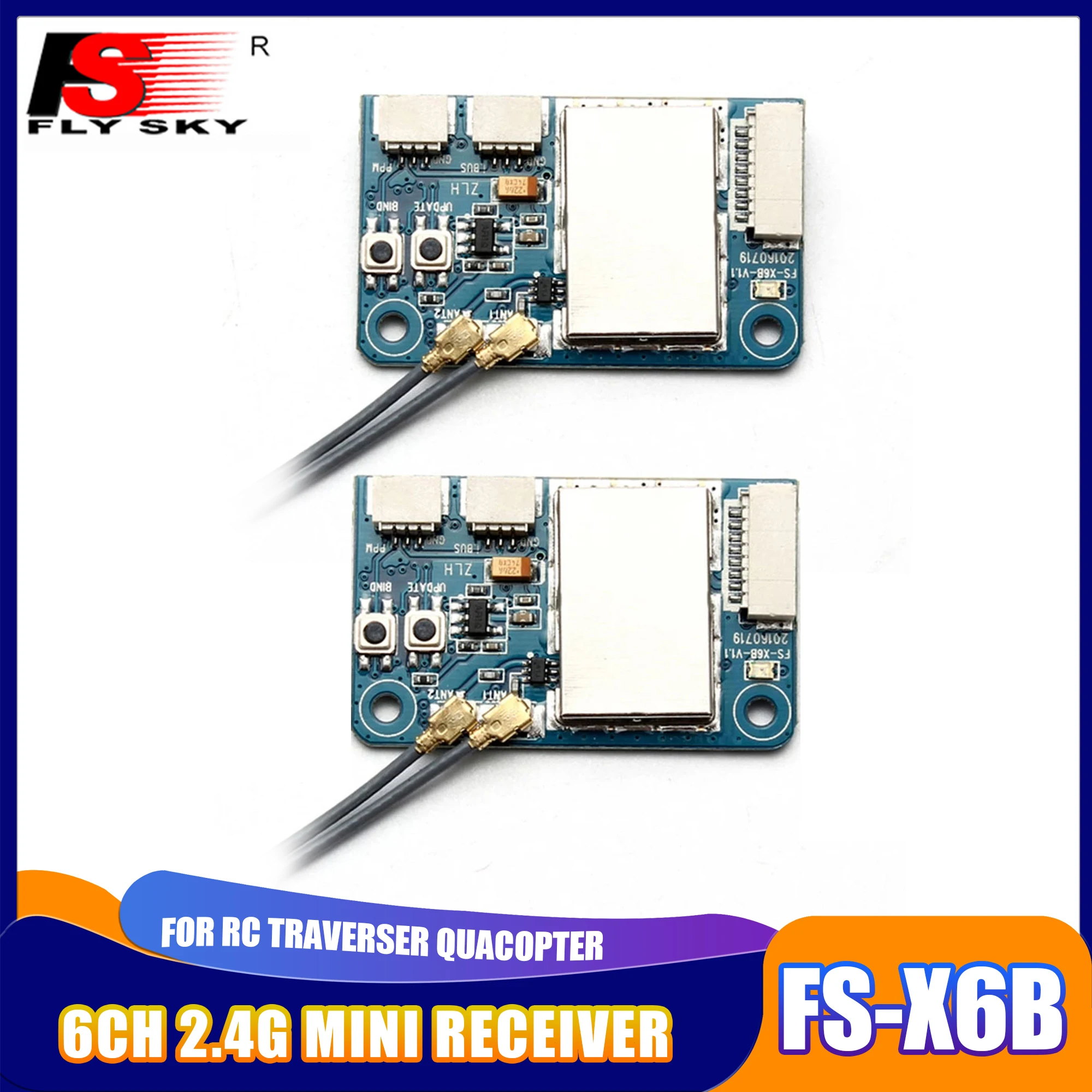 

FLYSKY FS-X6B 6CH 2.4G Mini RC Airplane Receiver 4-8.4V Dual Antenna for Traverser Multi-rotor Aircraft Transmitter Accessories