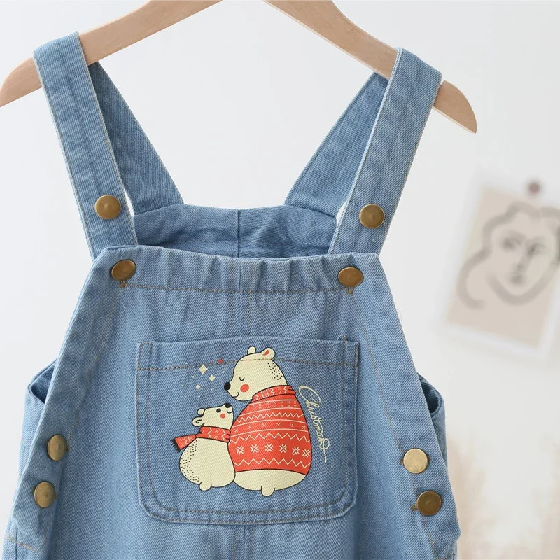IENENS Boys Jeans Overalls Baby Toddler Girls Loose Denim Dungarees Kids Cartoon Print Jumpsuit 1-4 Years Children Long Pants