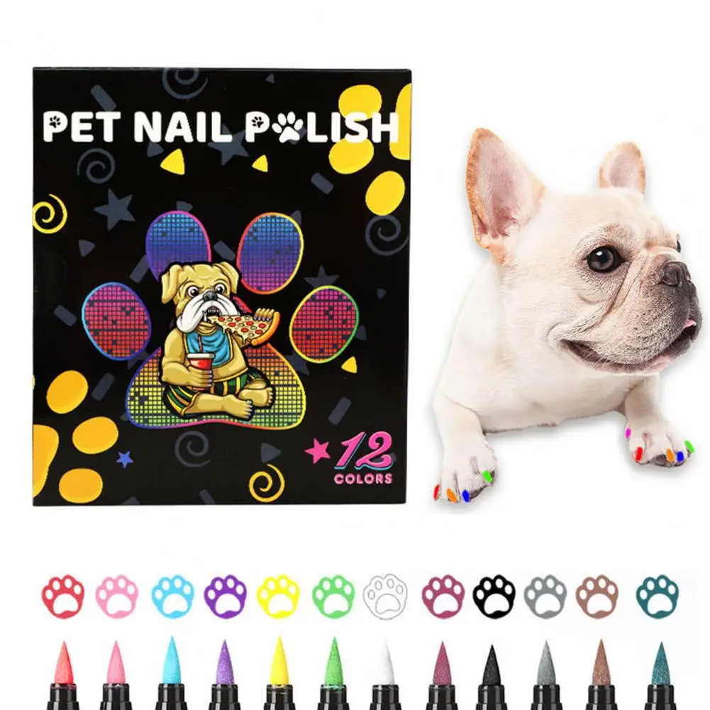 12 Bright Colors Pet Nail Art Pen 12-color Pet Nail Art Pen Set for Grooming Quick Dry Dog Polish Pens for Puppy Small