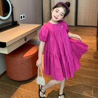 Robe d'été douce pour filles, tenue de princesse pour enfants, vêtements décontractés à manches courtes, couleur unie, vêtements amples pour enfants de 2 à 8 ans 3