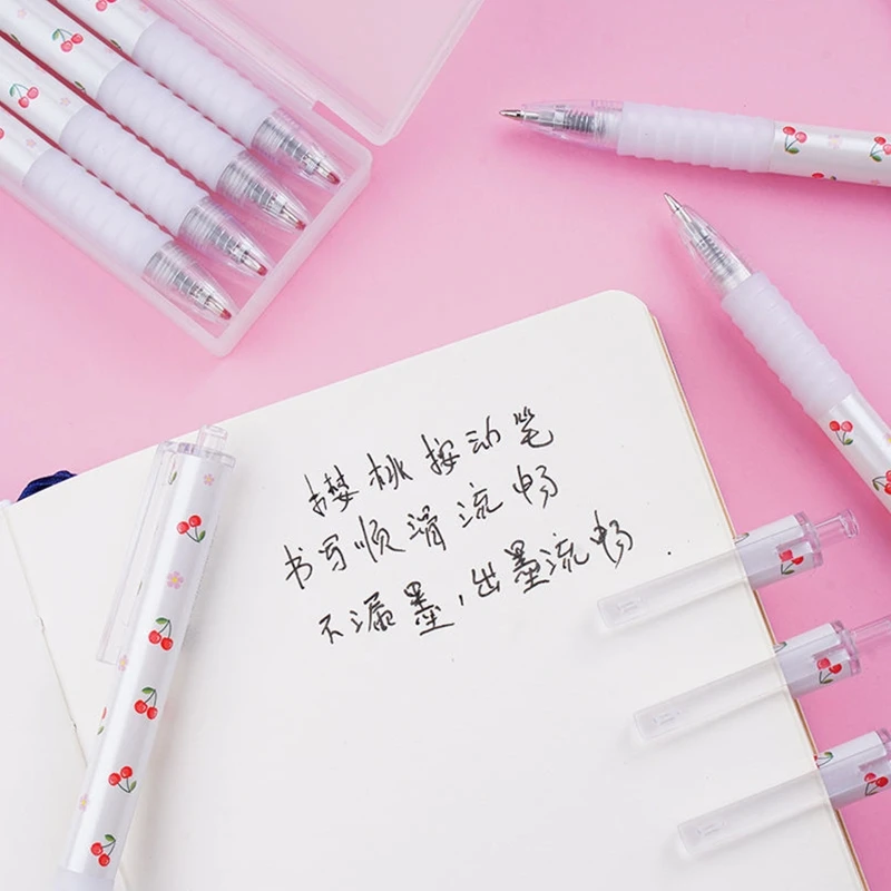 2 Pcs Cherry Blossoms 0.5mm Press Gel Pens Black Ink Fine Point for Writing Journaling Notetaking Students Stationery 4