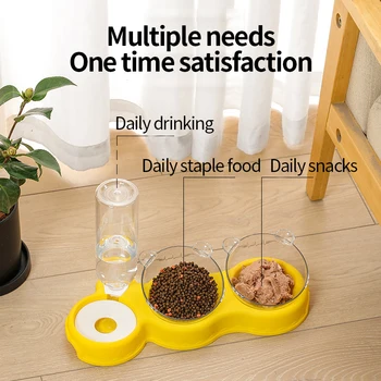 Cat Food Bowl Pet Automatic Feeder Water Dispenser  Dog Cat Food Container Drinking Raised Stand Dish Anti Slip Double Bowl 1