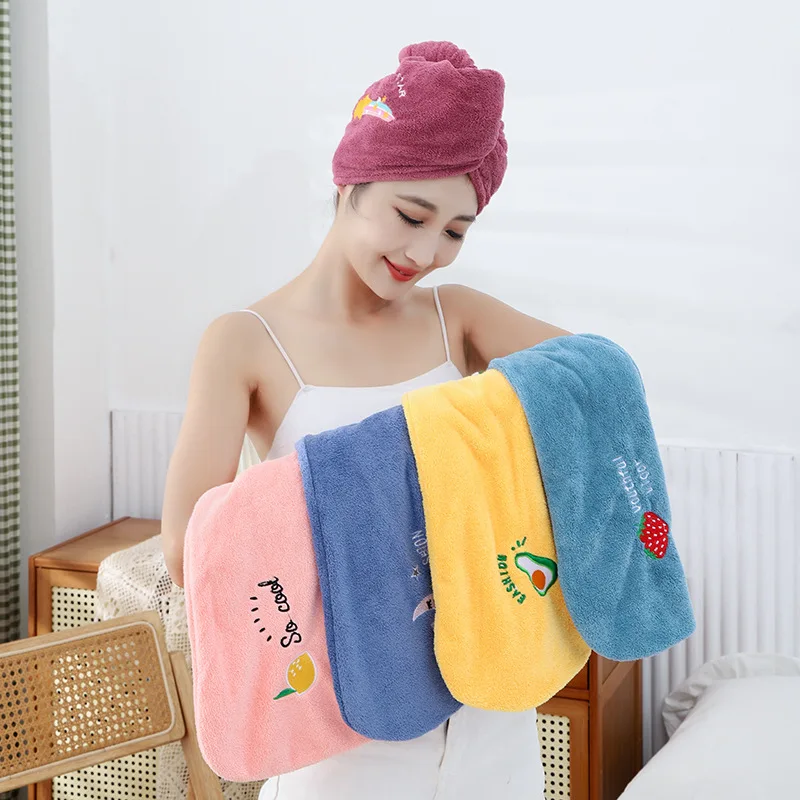 Microfiber Towels Quick Drying Towel Curly Hair Drying Hat Microfiber Shower Cap Artifact Embroidery Towel Bath Hats Dry Hair Cap Quick Drying Soft for Lady Turban Head