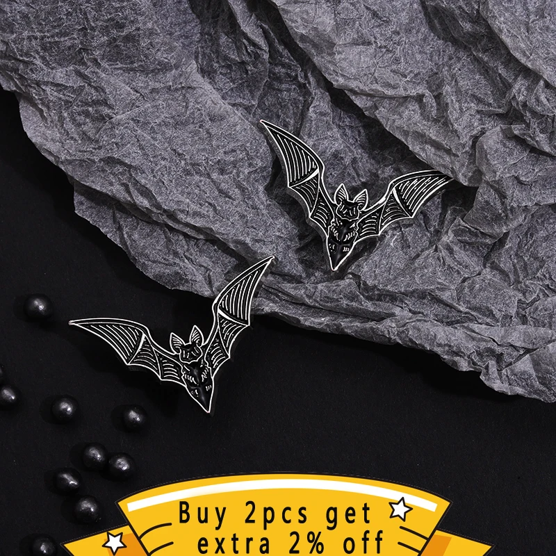 Broche Chauve-souris Gothique - Alliage Zinc - Accessoire Halloween Unisexe - 6,1x3 Cm