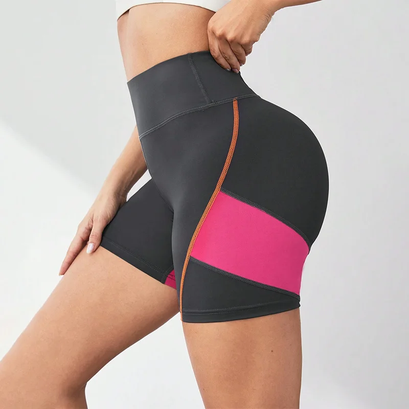 Colorblocked High Waist Yoga Shorts for Women Tummy Control Workout Shorts