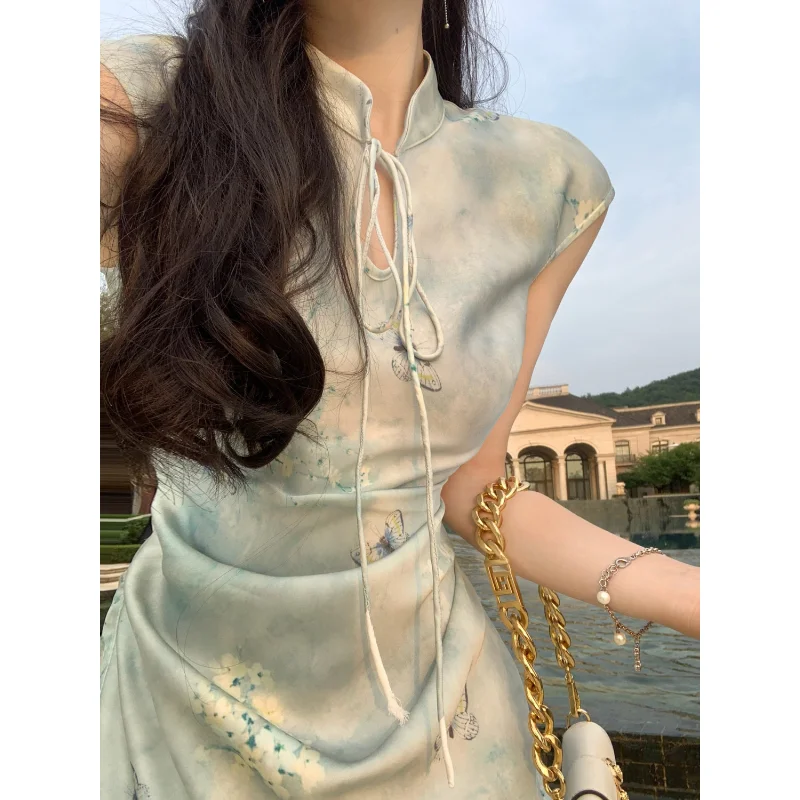 

Chinese Dress Retro Improved Cheongsam Dress Women's Clothing Qipao Chi-pao Summer Split Buttocks Skirt Long Dress