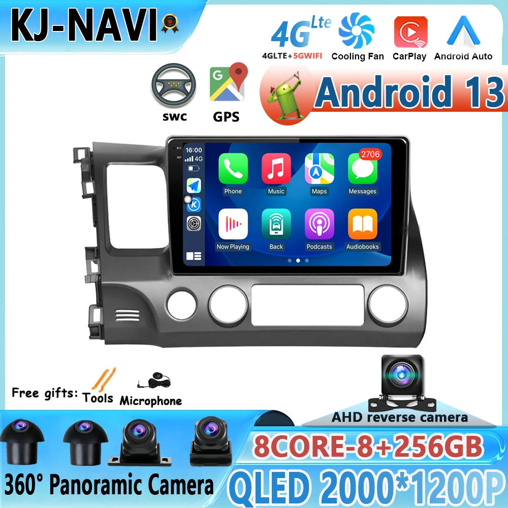 

Android 13 10 Inch For Honda Civic 8 FK FN FD 2005 - 2012 Car Radio Stereo Auto Multimedia Video Player Navigation GPS WIFI BT