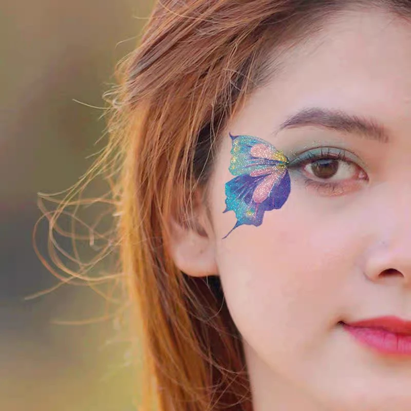 Fairy Shiny Glittering Butterfly Tattoo Sticker 3D Sexy Face Eyes Jewels Tattoo Halloween Party Body Art Decoration Gems Sticker