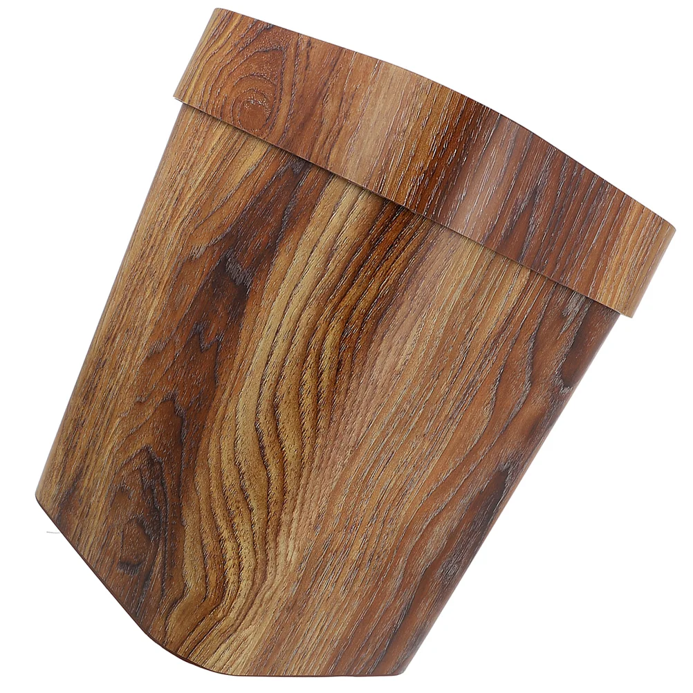

Waste Paper Bucket Office Trash Can Square Wood Grain Large Capacity No Cover Household Bathroom with Lid