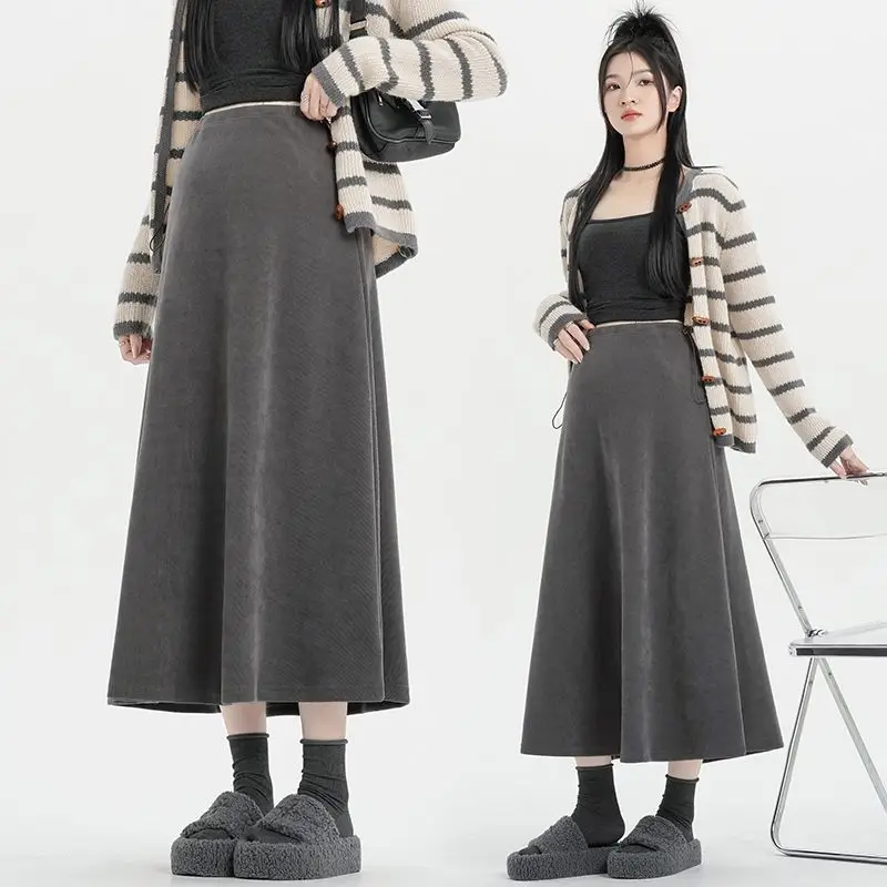 Good Quality Pregnant Woman Autumn Skirts Korean Style Drawstring Waist Fashion Maternity Long A-line Skirt Lady Umbrella Skirt