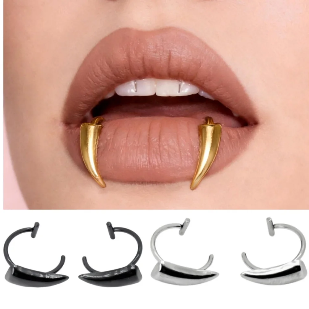 Gothic Gold Vampire Fang Lip Clip - Non-Piercing Punk Jewelry