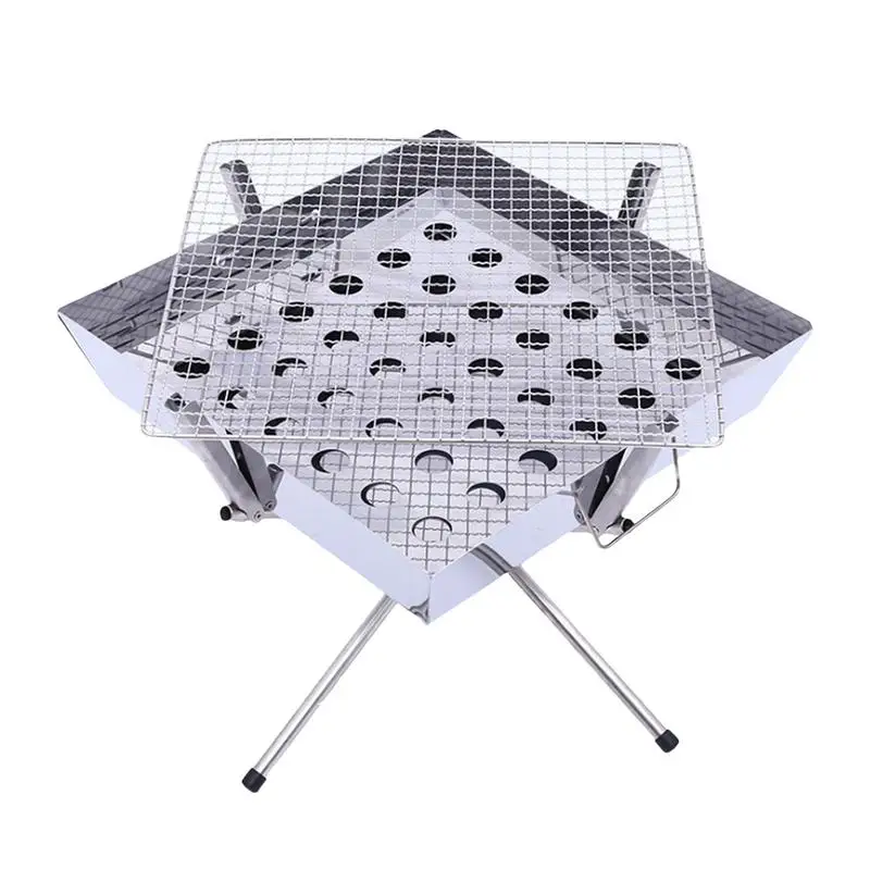 

Portable Charcoal Grill Foldable Stove Stainless Steel Charcoal Burning Barbecue Stove Backyard BBQ Cooker Party Cooking Grill