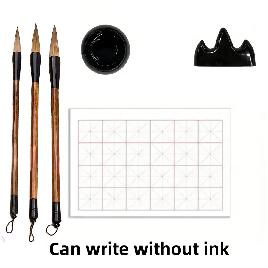 6pcs Premium Chinese Calligraphy Practice Kit - Water-Only Writing, Quick-Drying Cloth, Complete with Brushes, Inkwell & Brush H - 2