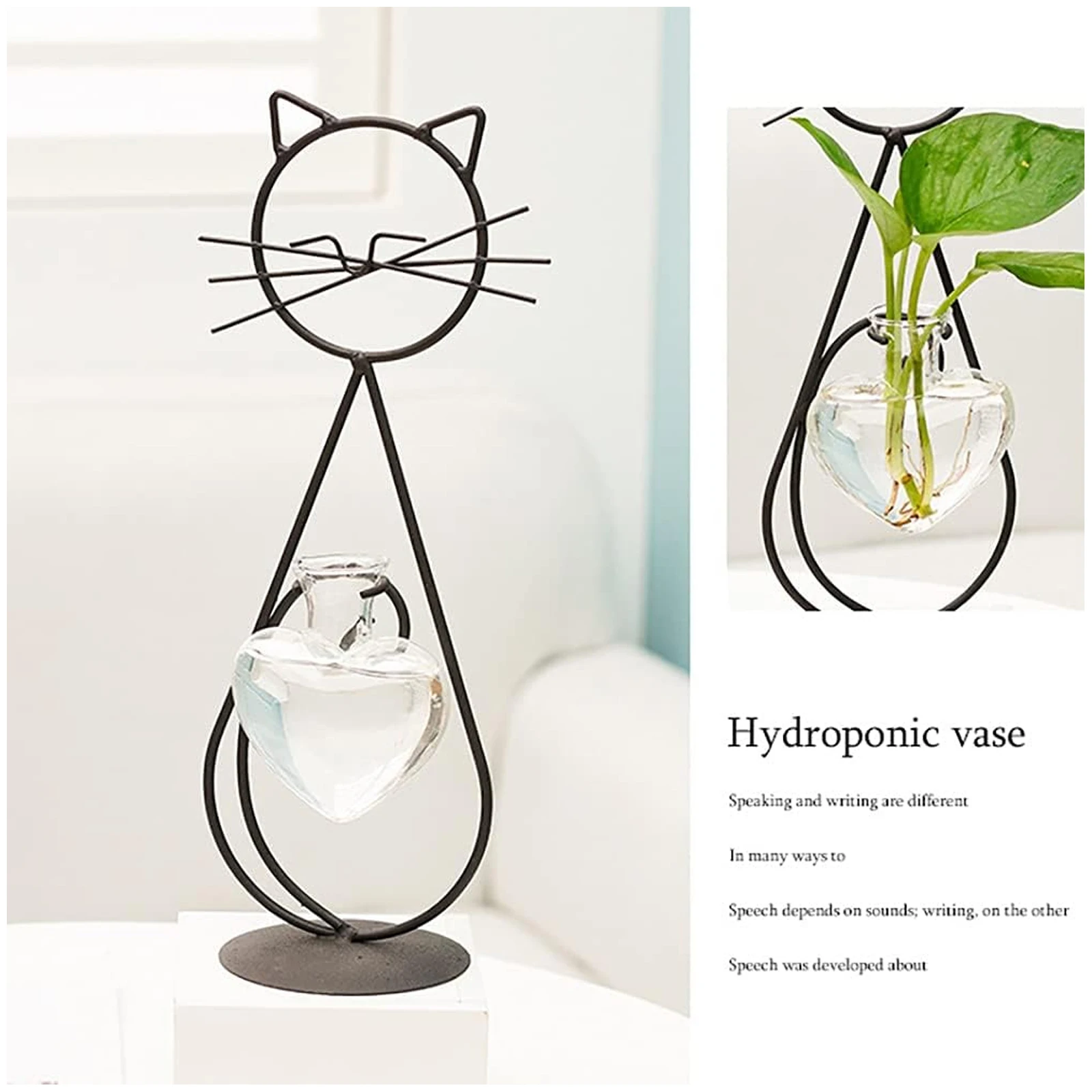 2PCS Desktop Glass Planter Vase Holder, Cat Plant Metal Stand, for Hydroponics Plants Terrarium, Home Garden Decor