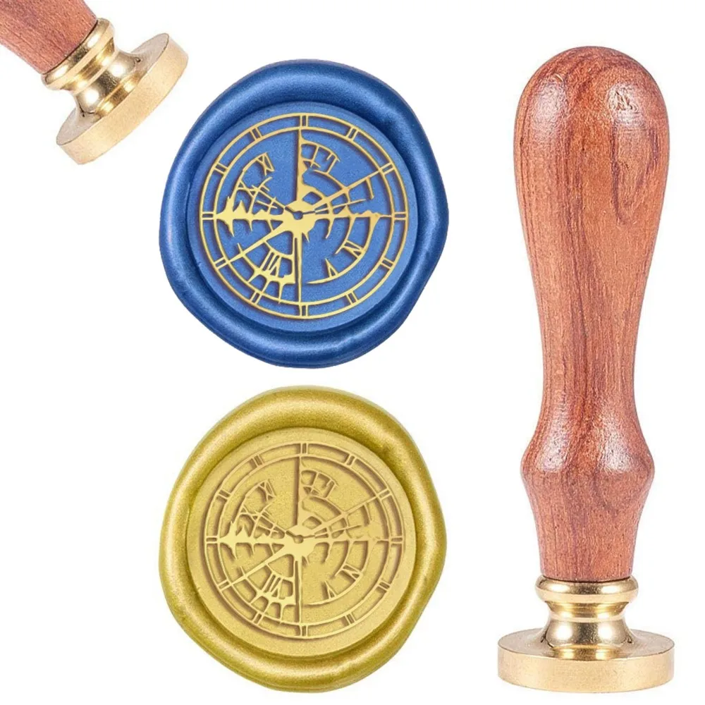 

1PC DIY Scrapbook Brass Wax Seal Stamp and Wood Handle Sets Clock Golden 8.9x2.5cm Stamps: 25x14.5mm