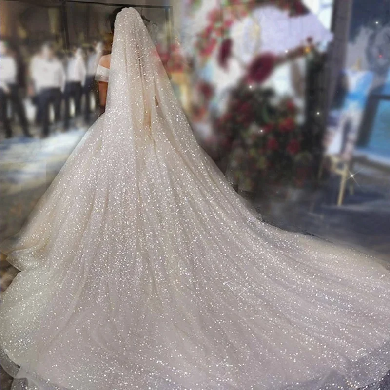 New Luxury Sparkle Cathedral Wedding Veils Long 3 Meters Shiny Sparkling Bridal Veil With Comb Bride Accessories 2019 new 3 meters one layer lace tulle long wedding veil new white ivory 3 m bridal veils with comb velos de novia