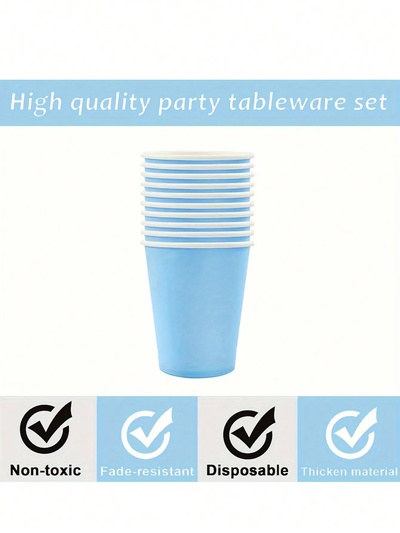 Sky Blue Party Supplies Set - Disposable Plates Spoons Forks Knives