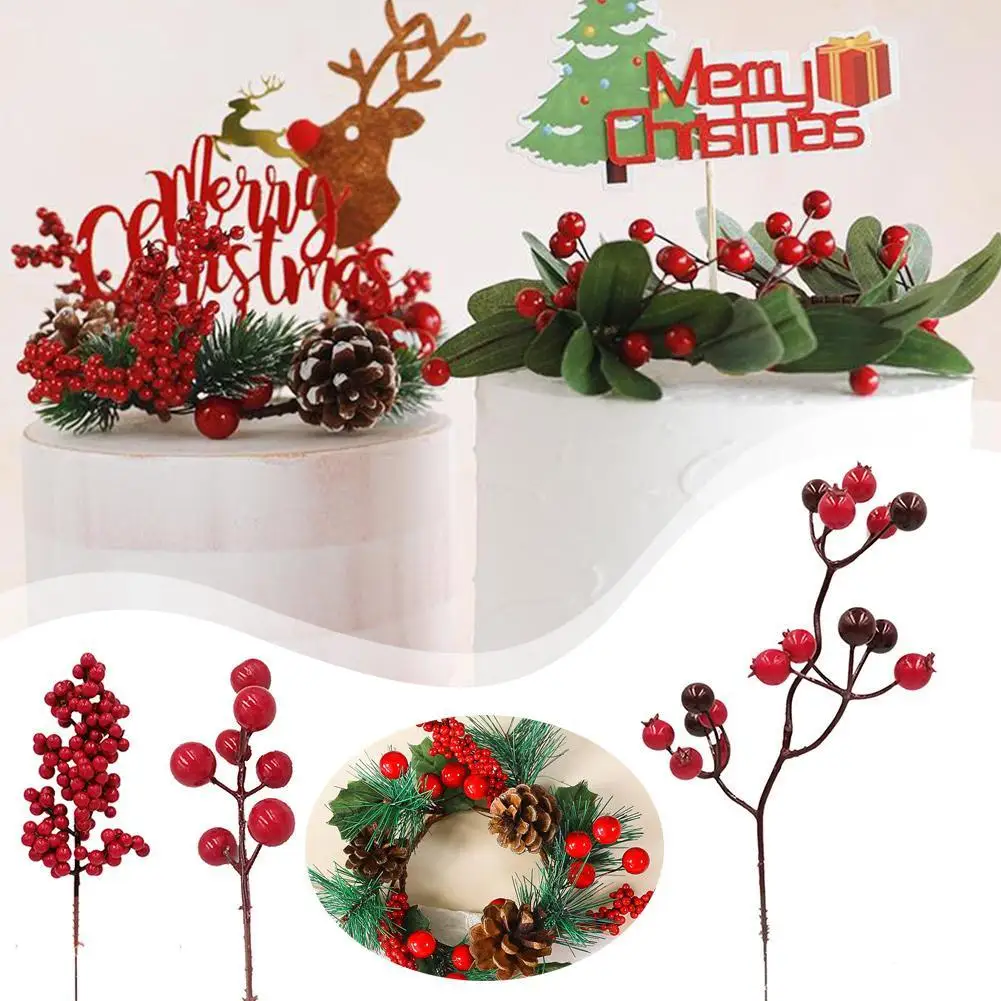 

1pc Artificial Red Fruit Cuttings Realistic Simulation Red Berries Christmas Foam Fruit Branches Festivity Home Decoration Gift