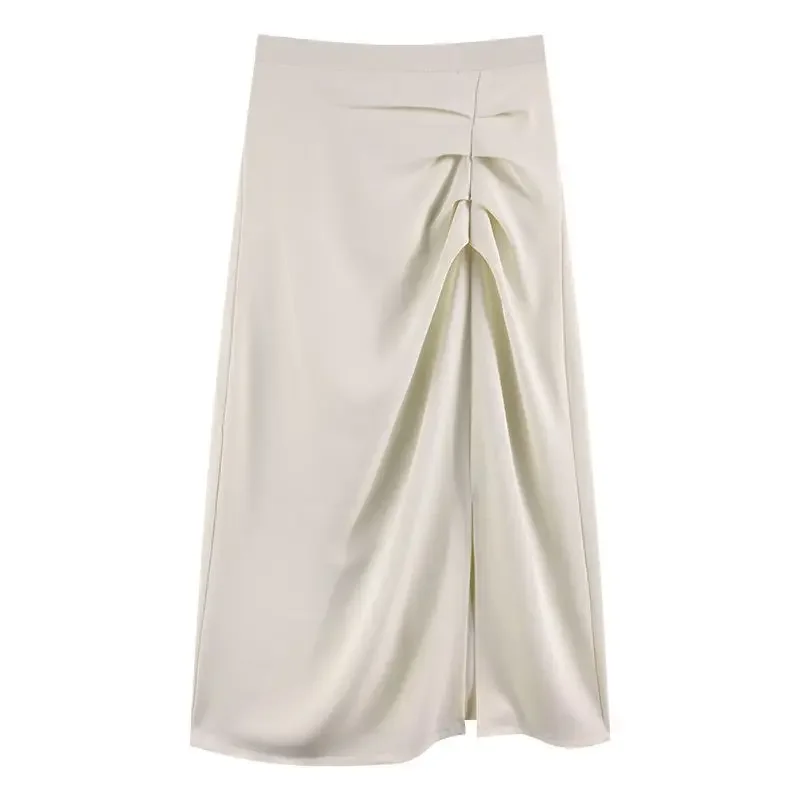 thumbnail image 1 of Falda corta adelgazante de talle alto y largo medio de otoño para mujer, estilo A, con abertura lateral, plegable, a la moda, 1 of 5