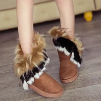 Hot Sale Of The Season New Women's Mid-Calf Fox Fur Snow Boots Winter Rubber Sole round Toe Ankle Covering Pure Color Booties Ch - Image 3