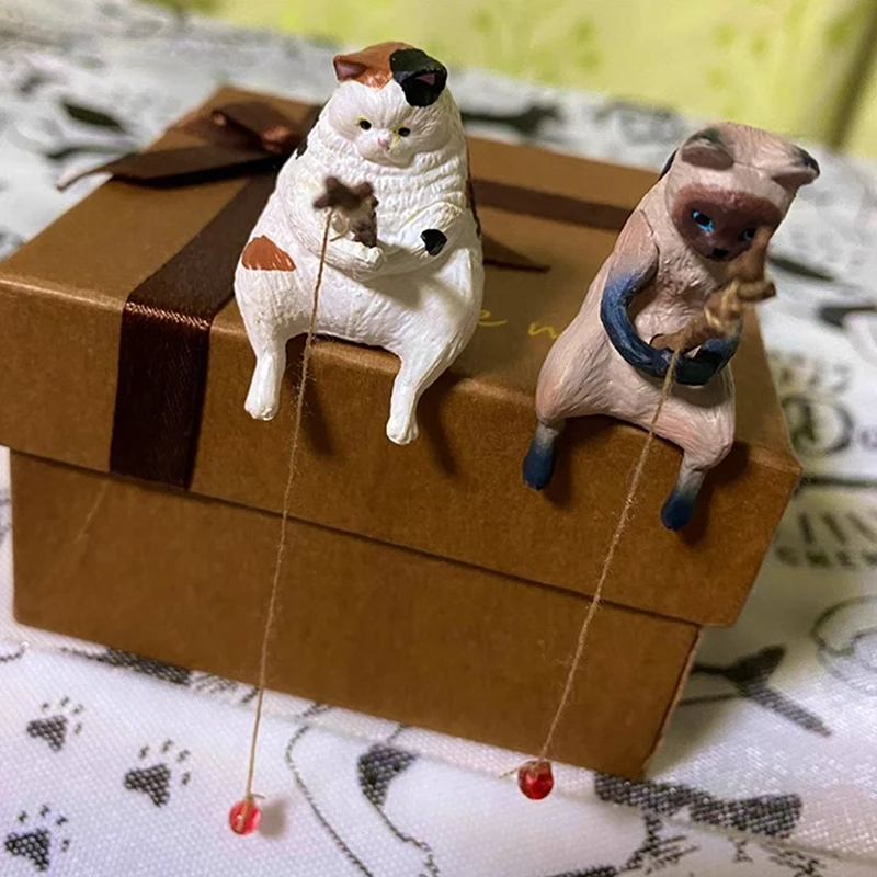 1PC creativo pesca gatto decorazione interna auto artigianato carino resina auto figurine in miniatura ornamenti accessori piccoli regali - Image 4