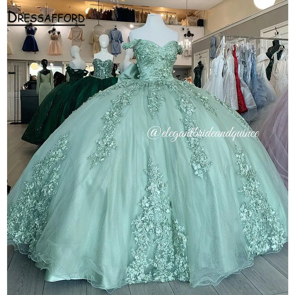 Quinceanera Dresses Corset Ball Gown  Beaded 3D Flowers Formal Prom Graduation Gowns Lace Up Princess Sweet 15 16