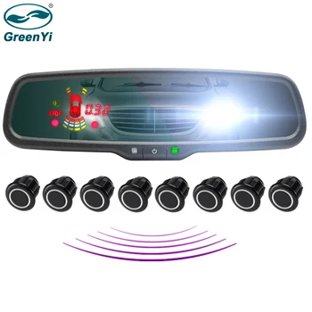 GreenYi Monitor a specchio per oscuramento automatico con sensore di parcheggio a LED Parktronic per Auto 4/8 Display del sistema di rilevamento Radar