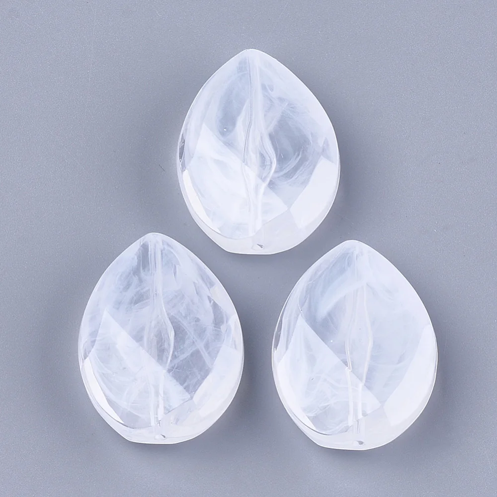 

500g Acrylic Beads Imitation Gemstone Faceted teardrop Clear & White 29x21.5x9mm Hole: 1mm about 123pcs/500g