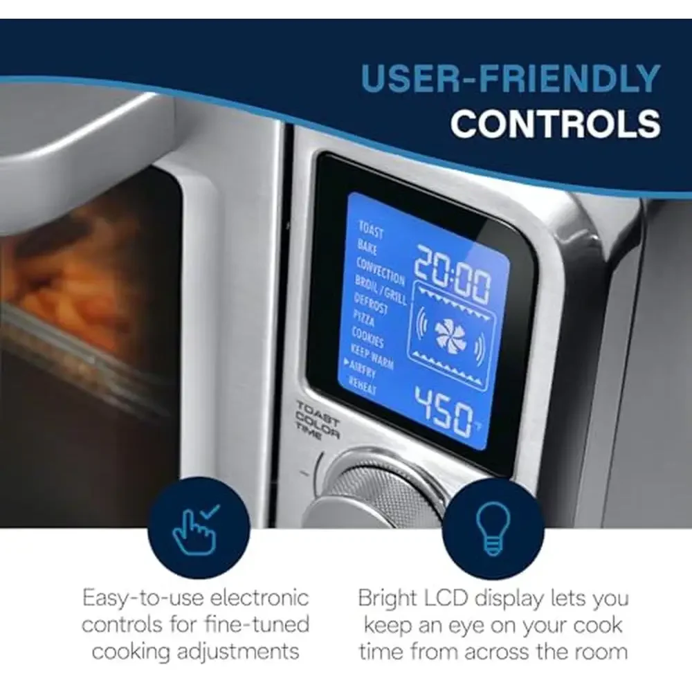 10-in-1 Digital AirFryer Oven with True Convection Technology Internal Light Grills Broils Bakes Roasts Reheats Family-Sized