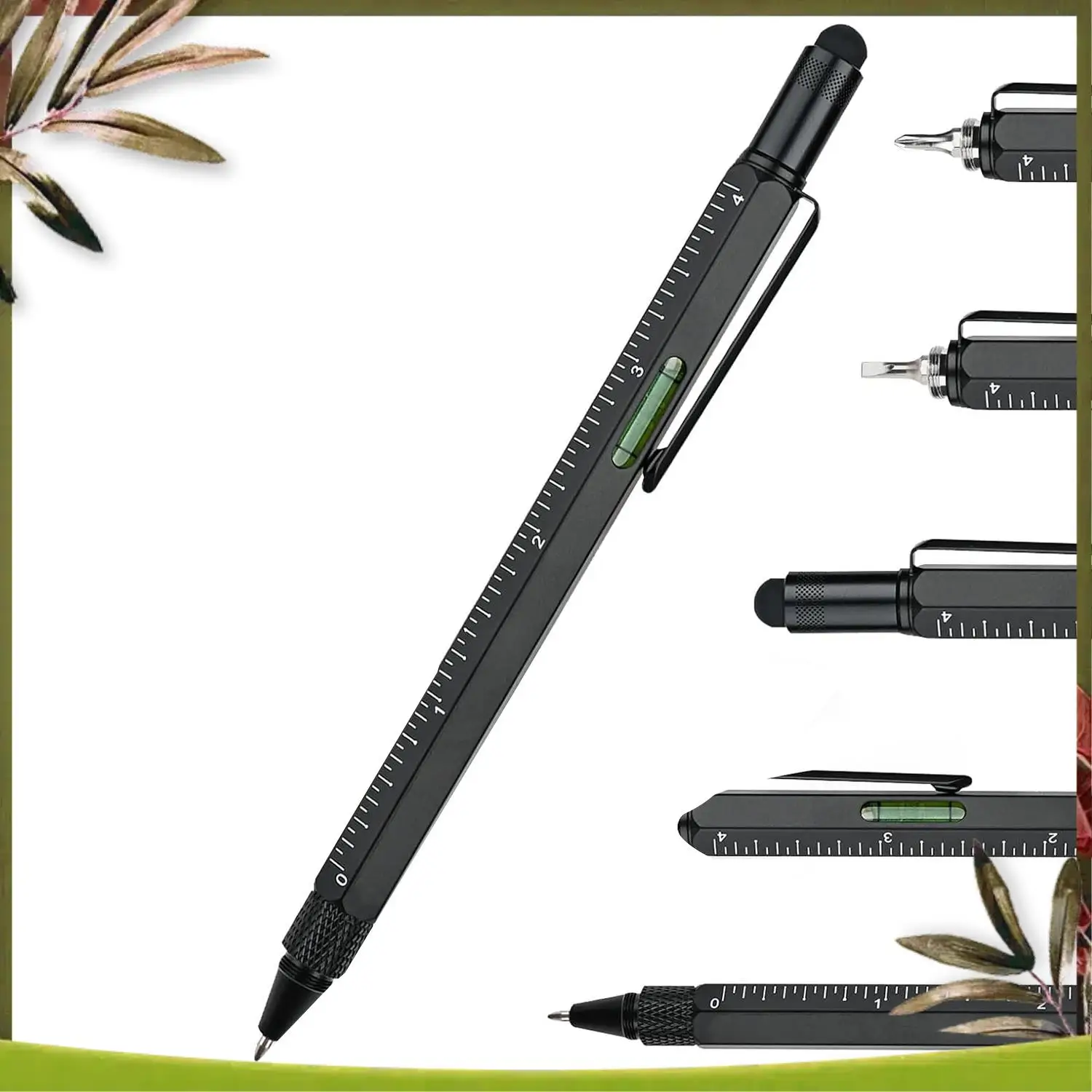 새로운 멀티툴 펜 멋진 가제트, 스타일러스가 포함된 참신한 펜, 레벨, 눈금자, 드라이버, 아빠 남편을 위한 생일 선물 Black Durab