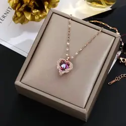 Luxurious Colorful Crystal Ocean Heart Pendant Necklace: Trendy Stainless Steel Jewelry (3001 rose gold)