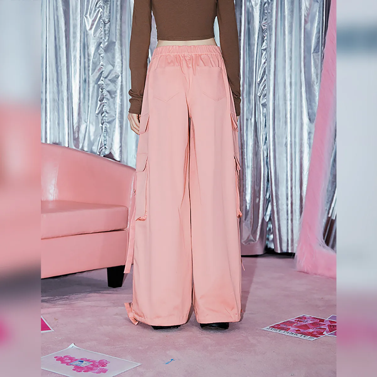 UNIFREE Pink Cargo Pants for Women Streetwear HipHop Oversize Women's Pants Fashion Sport Y2k Baggy Pants Woman
