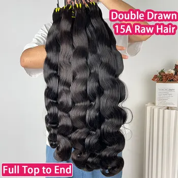 15A Double Drawn Body Wave 100% Human Hair Bundles 1B Natural Black Raw Virgin Human Hair Extensions Weaving For woman 1