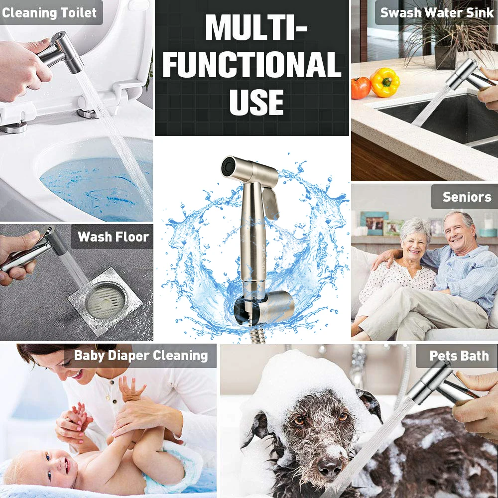 Bathroom Stainless Steel Faucet Spray Handheld Toilet Bidet Faucet Stainless Steel Hand Bidet Sprayers Brushed Water Sprayer 6
