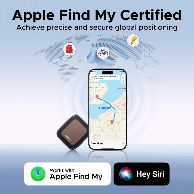 תגיות מעקב UGREEN Finder Pro (לאייפון בלבד) תגיות חכמות סולאריות עם בלוטות' לאיתור פריטים, תואם ל- Apple Find My